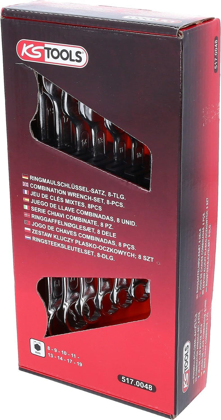 KS Tools 517.0048 CLASSIC Ringmaulschlüssel-Satz, abgewinkelt, 8-tlg. 8-19mm