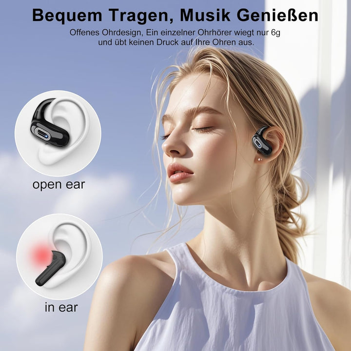 Open Ear Kopfhörer, Bluetooth 5.4 Kopfhörer Kabellos, Tiefer Bass mit 4 ENC Mikrofon, 58 Std, Sportk