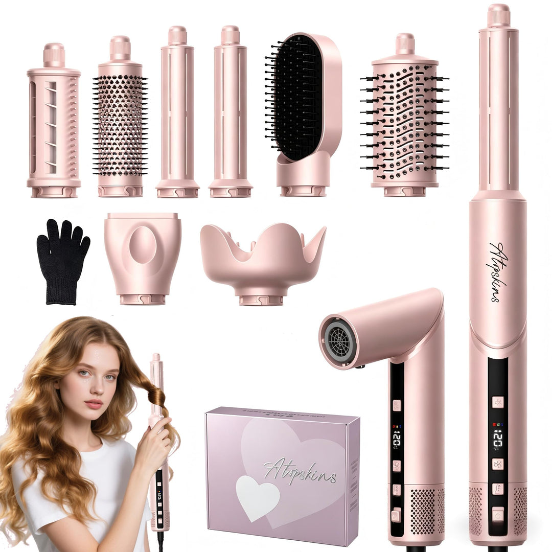 Atopskins Hairstyler 8 in 1 Set mit LCD-Bildschirm,1400w Haarstyler Set, 110000 U/Min Ionen Haartroc
