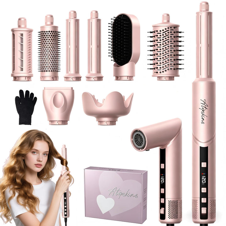 Atopskins Hairstyler 8 in 1 Set mit LCD-Bildschirm,1400w Haarstyler Set, 110000 U/Min Ionen Haartroc