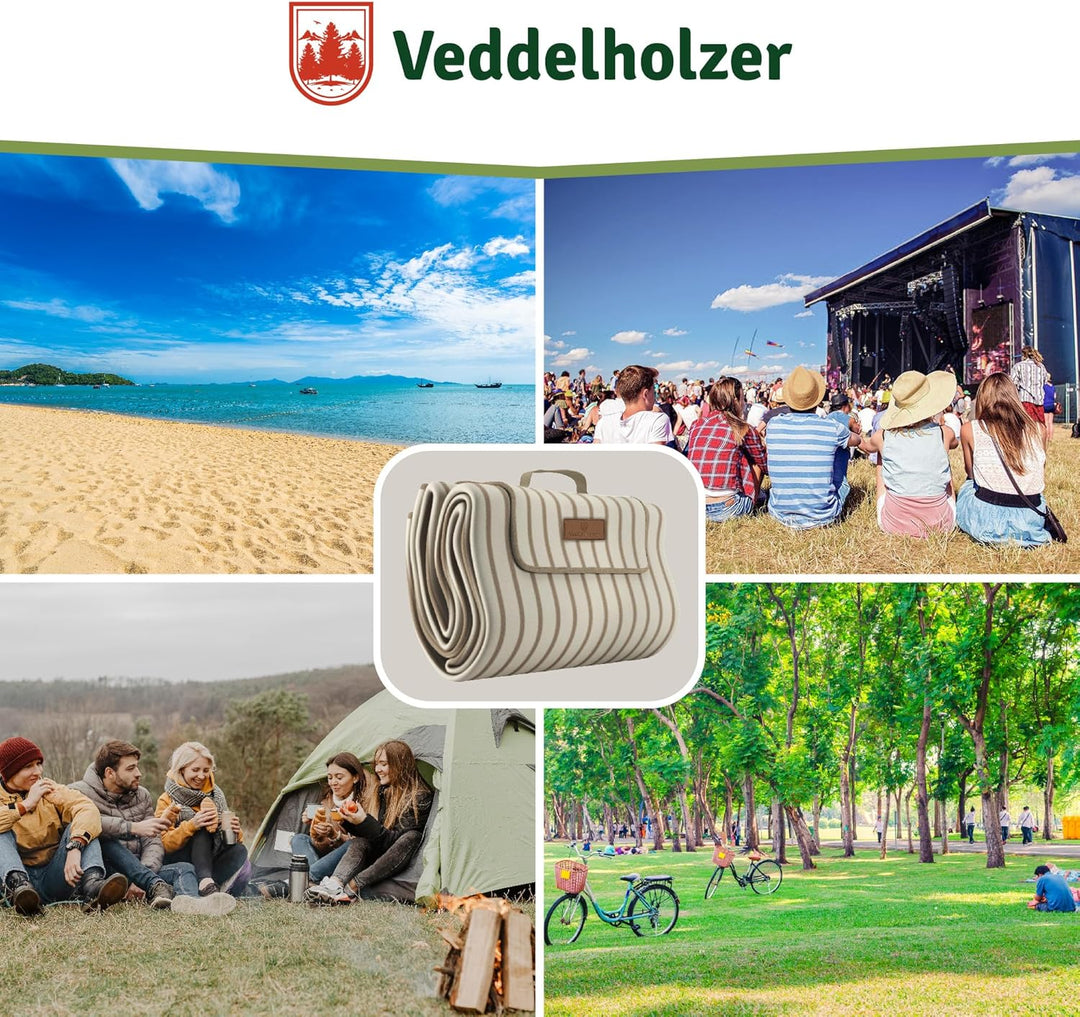 Veddelholzer 200 x 200 cm Beach Picknickdecke wasserdicht, sandfeste Stranddecke XXL isoliert & gepo