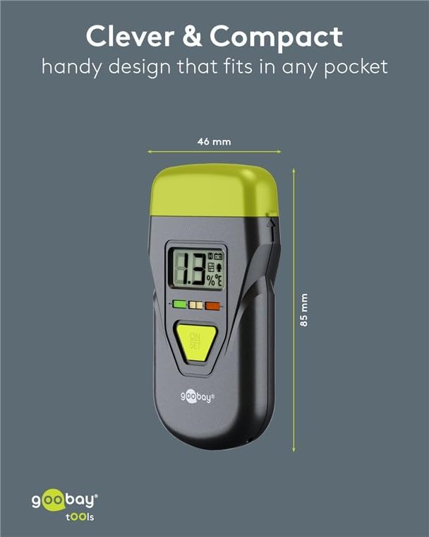 goobay Feuchtigkeitsmessgerät für Holz, Beton, Gips & Wände – Digitales Feuchtigkeitsmesser mit LCD-