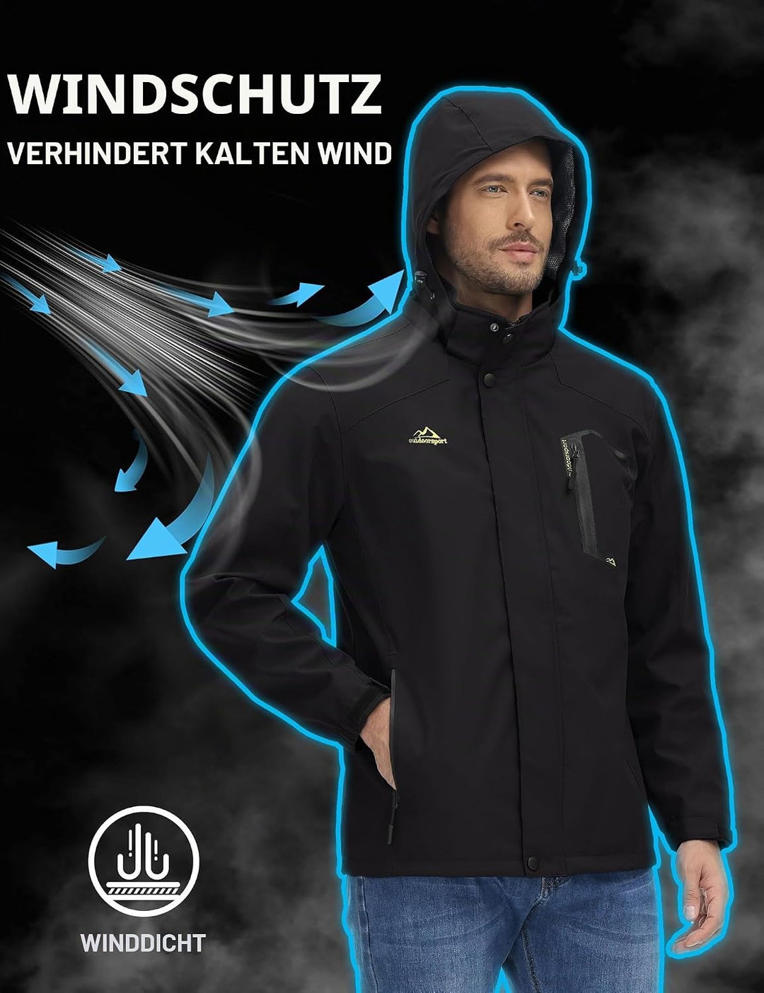 TACVASEN Herren Outdoorjacke Leicht Wasserabweisend Wanderjacke Übergangsjacke Funktionsjacke mit Ab
