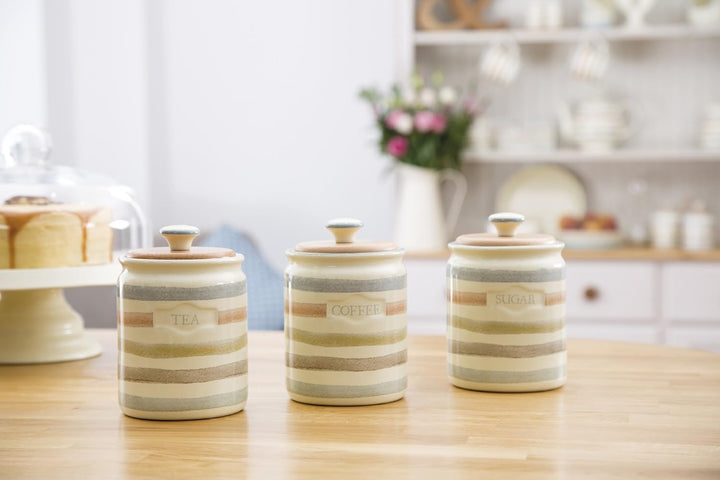 KitchenCraft Classic Collection Gestreifter Keramik Zuckerbehälter als Aufbewahrungsbox - Fassungsve
