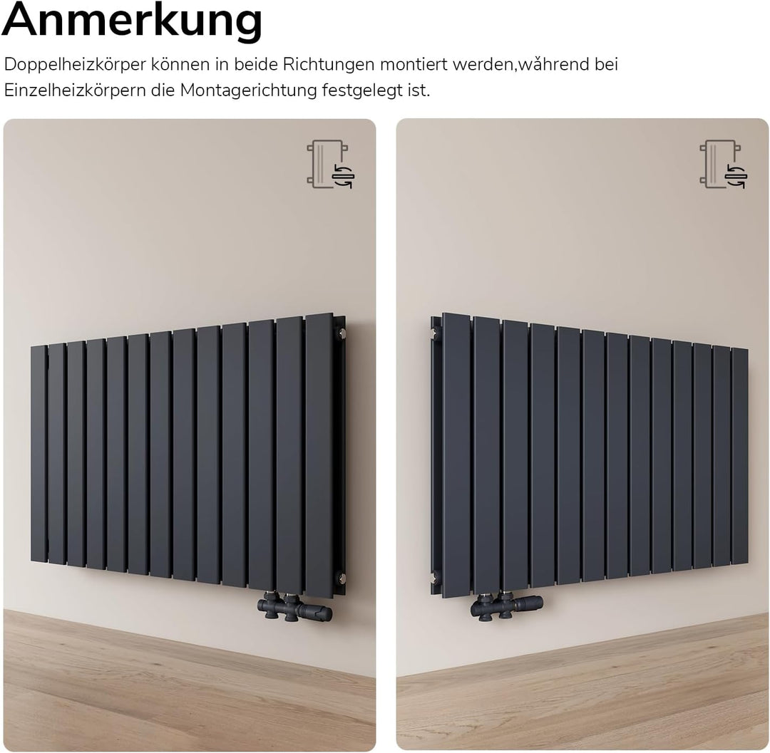 EMKE Design-Heizkörper 630x620mm Heizkörper Horizontal Anthrazit Paneelheizkörper Seitenanschluss Do