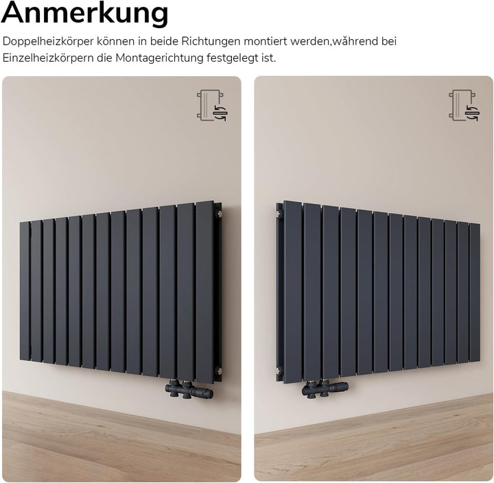EMKE Design-Heizkörper 630x620mm Heizkörper Horizontal Anthrazit Paneelheizkörper Seitenanschluss Do