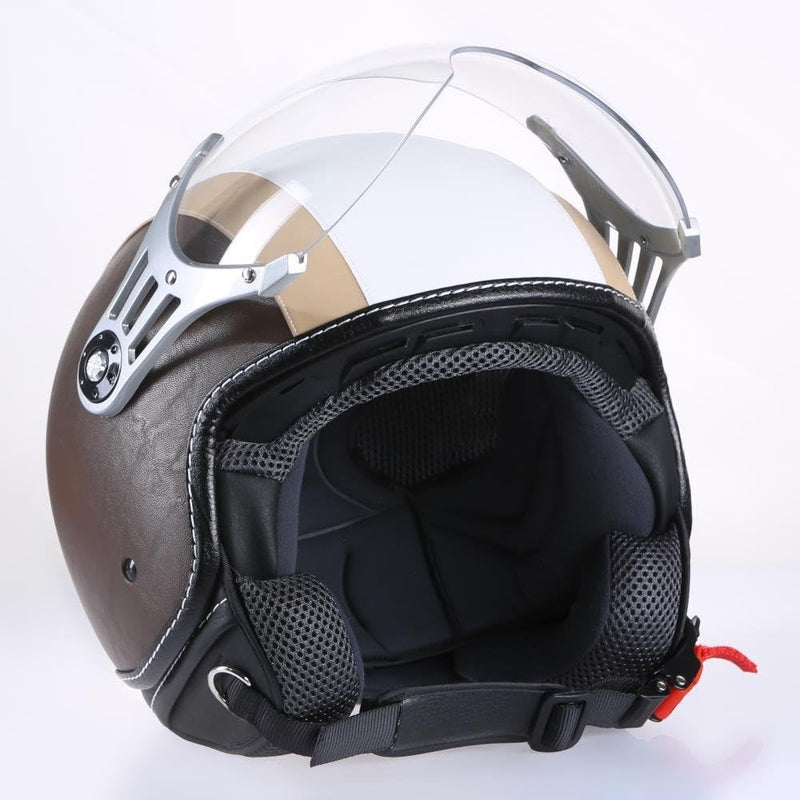 Motorradhelm Jethelm Rollerhelm CMX Chap weiss beige mit Leder braun XL