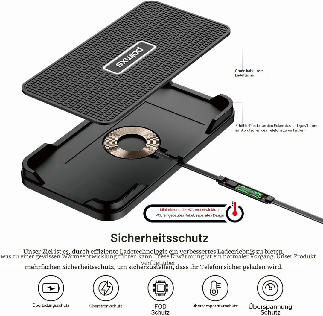 Wireless Charger Auto, Polmxs 15W Schnell Kabellose Ladestation Auto rutschfeste Matte Large Size La