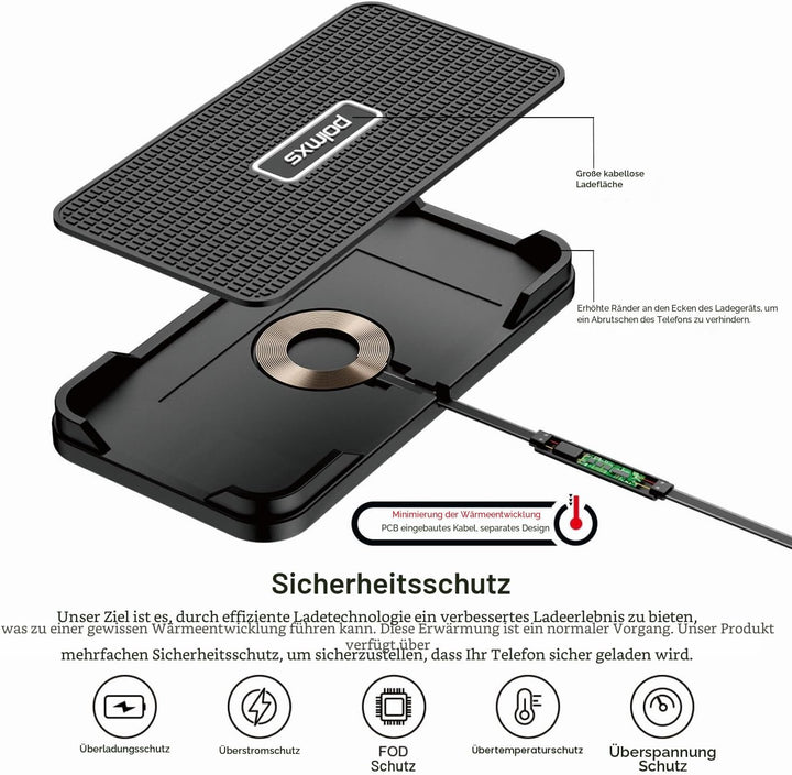 Wireless Charger Auto, Polmxs 15W Schnell Kabellose Ladestation Auto rutschfeste Matte Large Size La