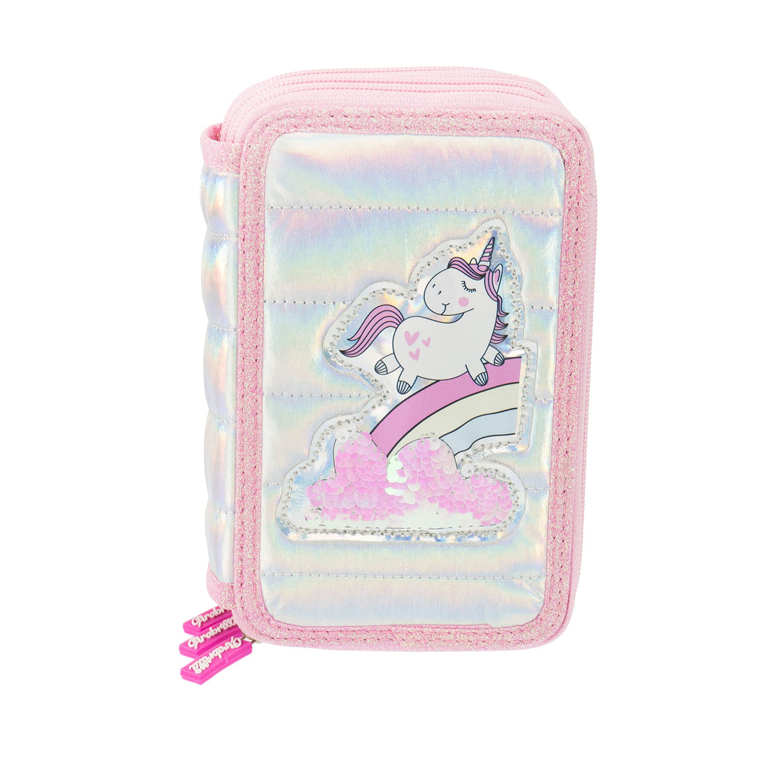 Girabrilla Nice Group Einhorn Federmäppchen mit 3 Fächern für Kinder, Steppdeckeneffekt, Rosa Koffer