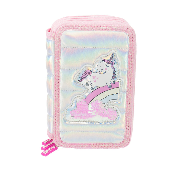 Girabrilla Nice Group Einhorn Federmäppchen mit 3 Fächern für Kinder, Steppdeckeneffekt, Rosa Koffer