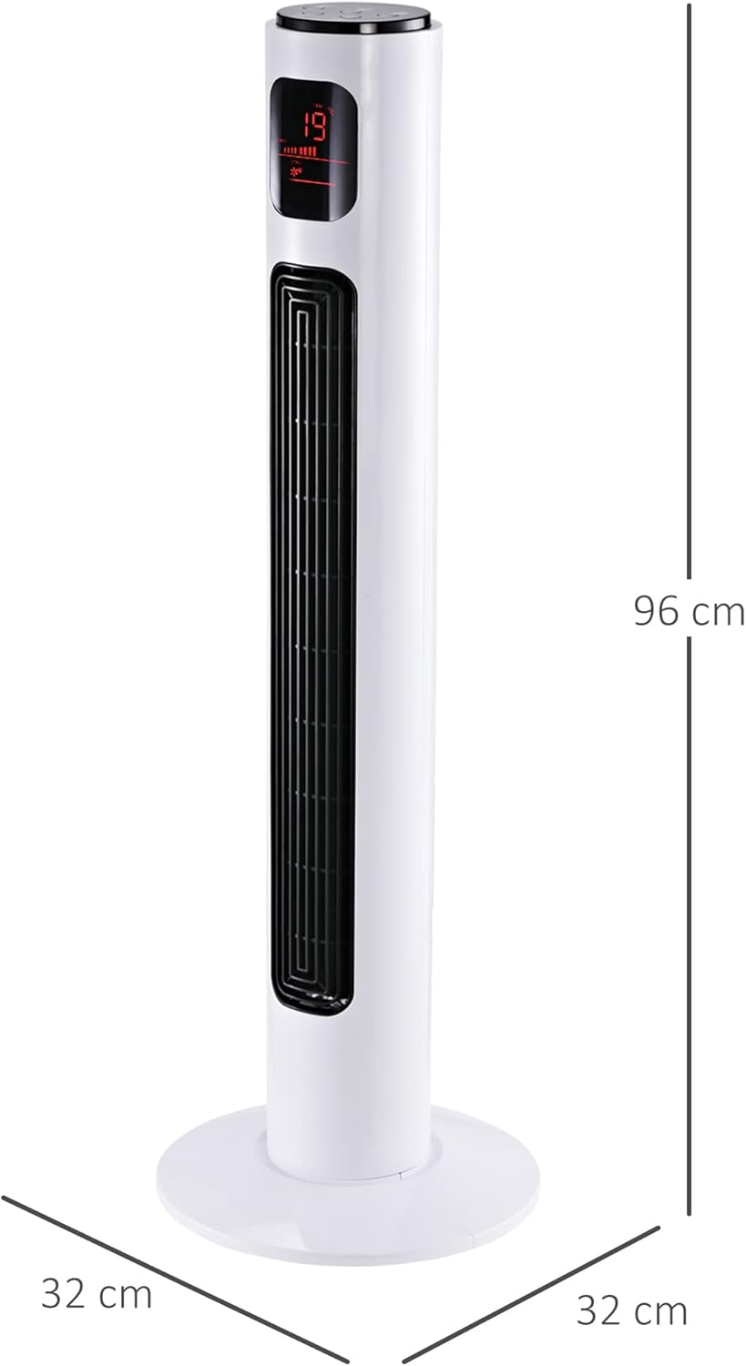 HOMCOM Turmventilator mit Fernbedienung, 96 cm Säulenventilator, 45 W Standventilator mit LED-Anzeig
