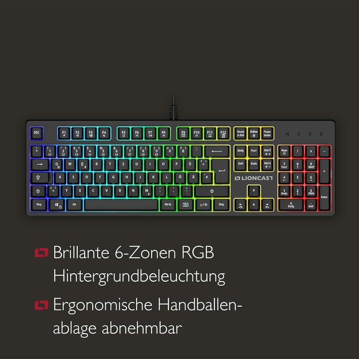 Lioncast LK100 RGB Gaming Keyboard für PC/Laptop/PS4/PS5, 19-Tasten-Rollover Anti-GHOSTING-Funktion,