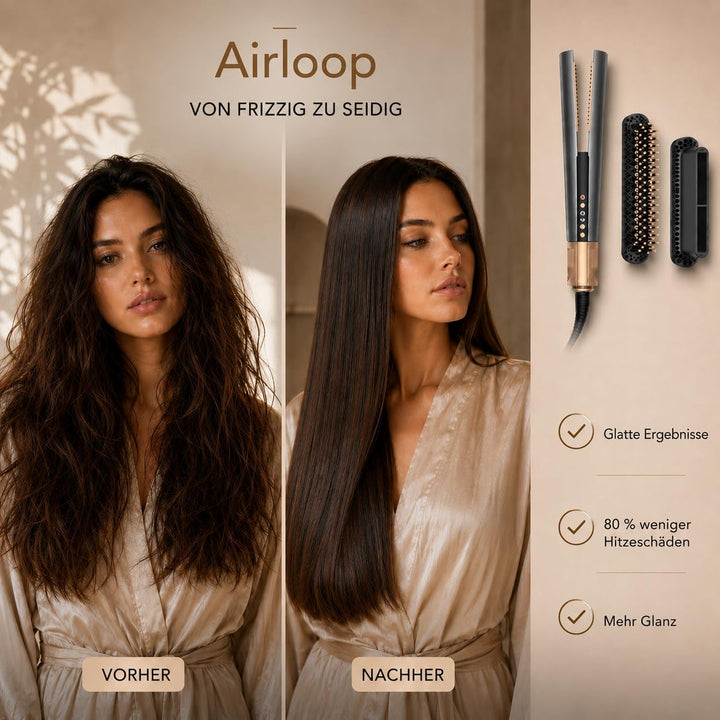 Golden Goods Airloop Haarglätter mit Luft 3-in-1, Luft-Haarglätter, Föhn & Stylingbürste, Glätteisen