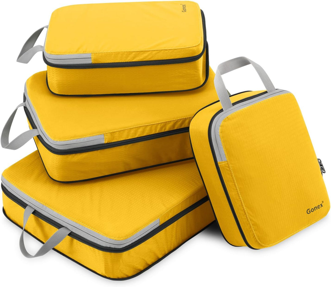Compression Packing Cubes 3/4er Set, Gonex Kleidertaschen 4-teilig Verpackungswürfel, Kleidertaschen