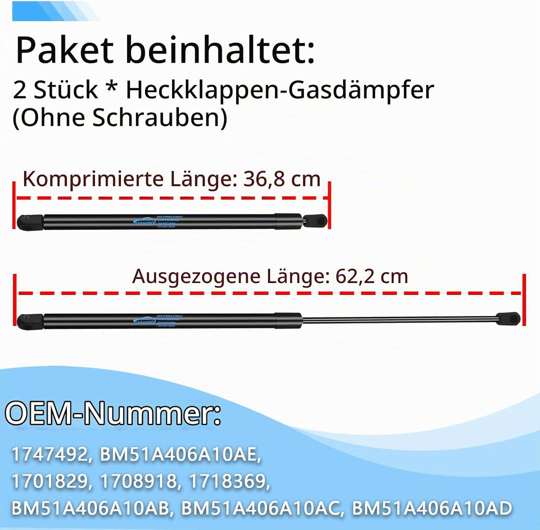 2x Gasdruckfeder Ford Focus MK3 2010 2011 2012 2013 2014 2015 2016 2017 2018 für Heckklappendämpfer