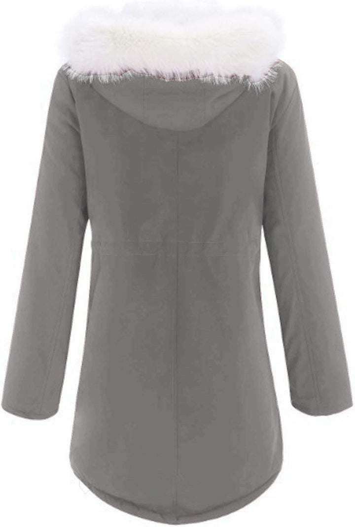 EMATOP Wintermantel Damen Warmer Lang Jacke Baumwolle Einfarbig Wanderjacke mit Kapuze Wintermantel