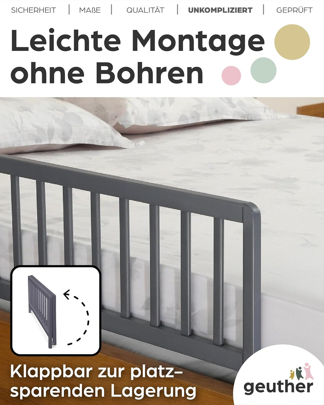 Bettschutzgitter in 90 und 140 cm Farbe Grau, Grösse 140 cm Grau 140