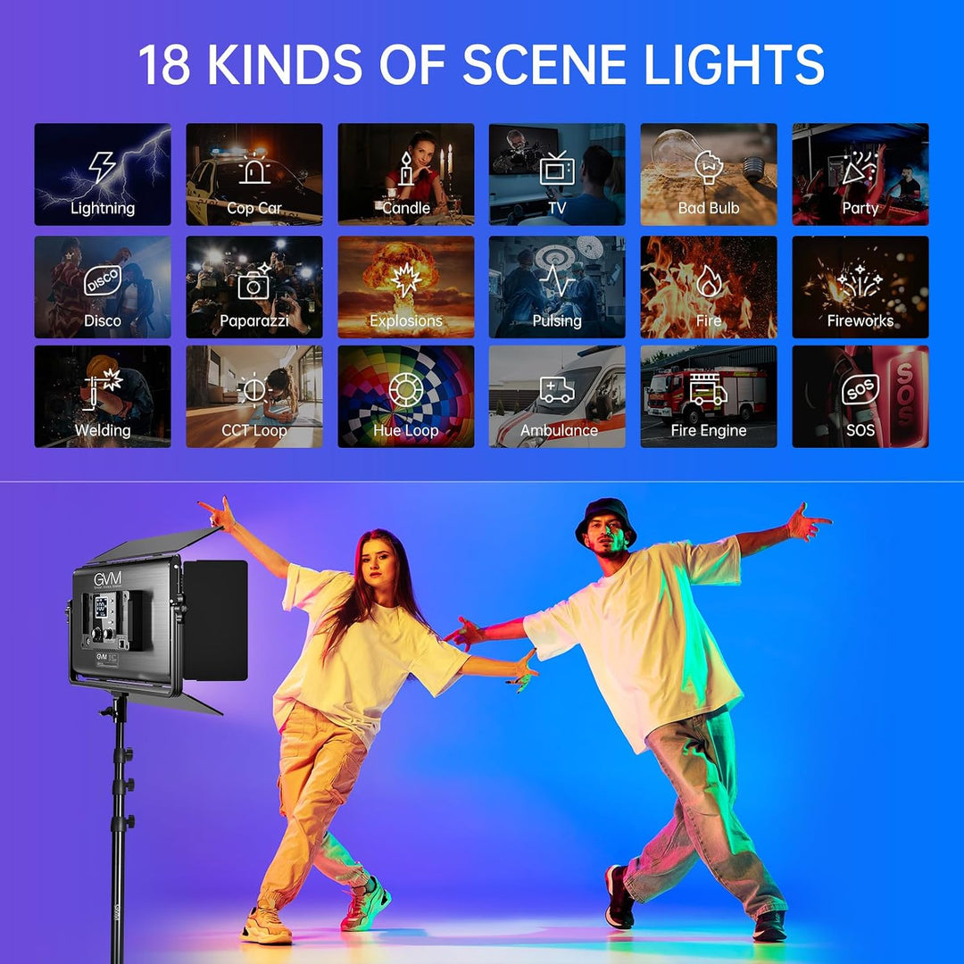GVM RGB LED Videoleuchte LED, 75W LED Video Beleuchtung mit 8 Lichtszenen, LED Studiolicht Fotografi