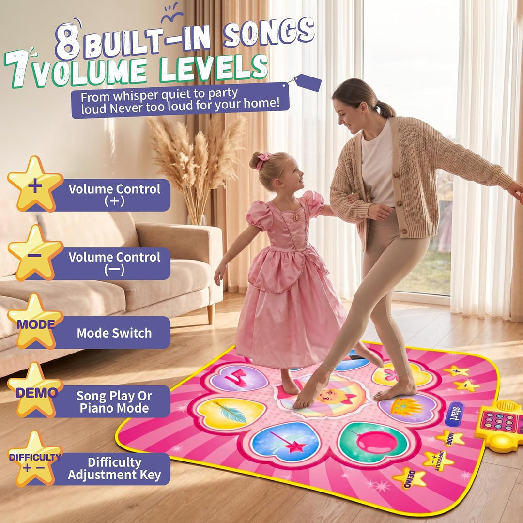 YESHIN 9 Tasten Tanzmatte Kinder mit Musik, LED Licht Dance Mat, 3 Spielmodi, 8 Lieder & 7 Lautstärk