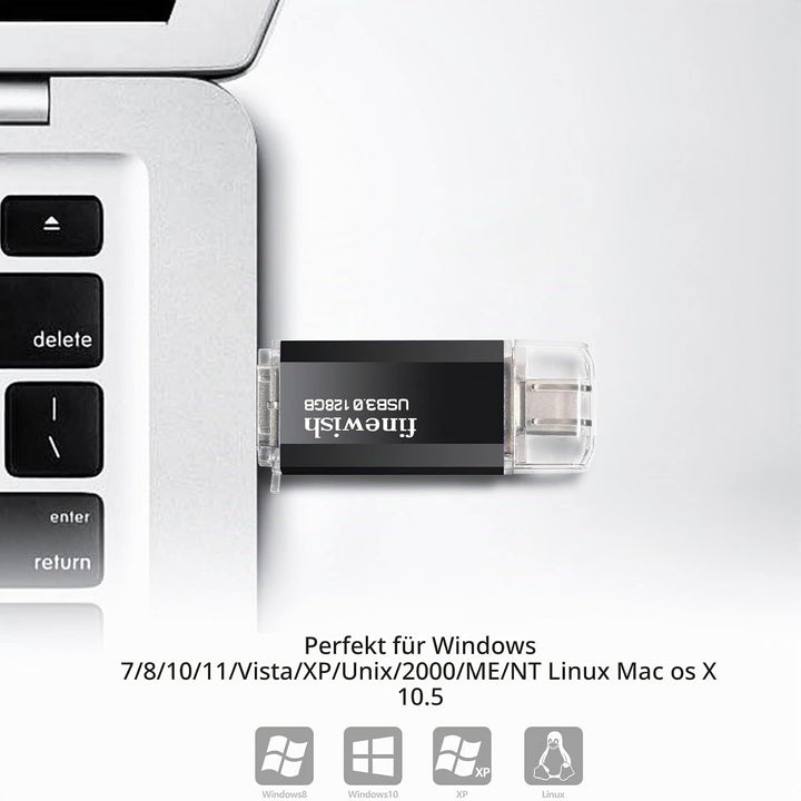 USB C Stick 128GB Speicher 40 MB/s Dual-Laufwerk Typ C + USB 3.0 Flash Drive-Speicherstick Memory St