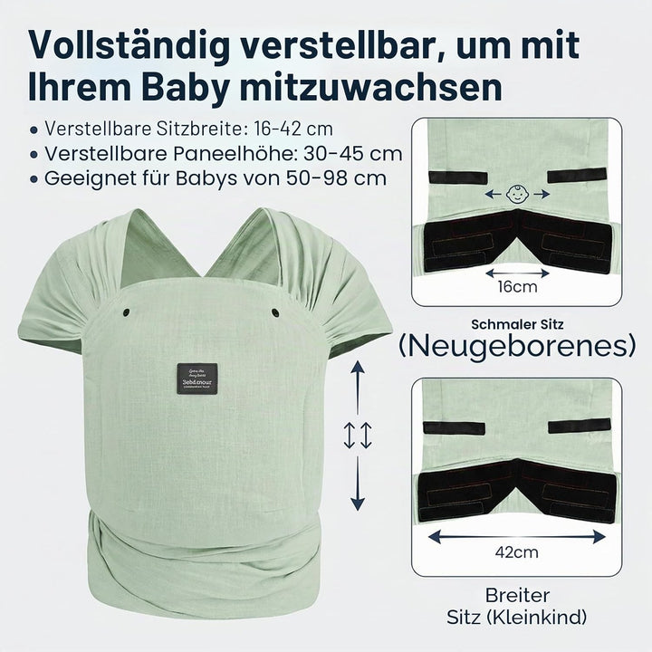 Bebamour Babytrage für Neugeborene, verstellbar, Einheitsgrösse, einfach anzulegen,Black, Black