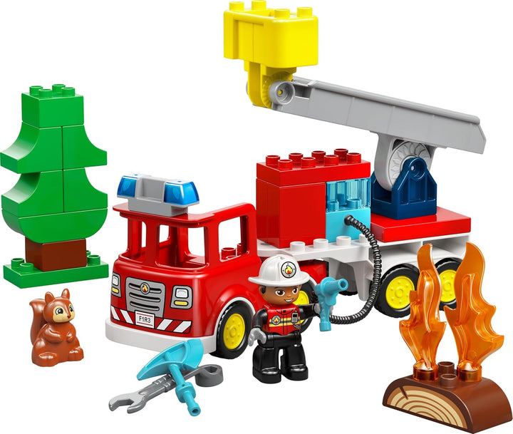 LEGO DUPLO Town Löschauto mit Schlauch und Feuerwehrmann- Lernspielzeug für Motorik - Rotes Feuerweh