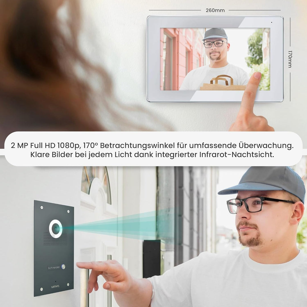 Mathfel IP WLAN Video Türsprechanlage 1-Familienhaus Anthrazit Unterputz - 170° Weitwinkel, Full-HD,