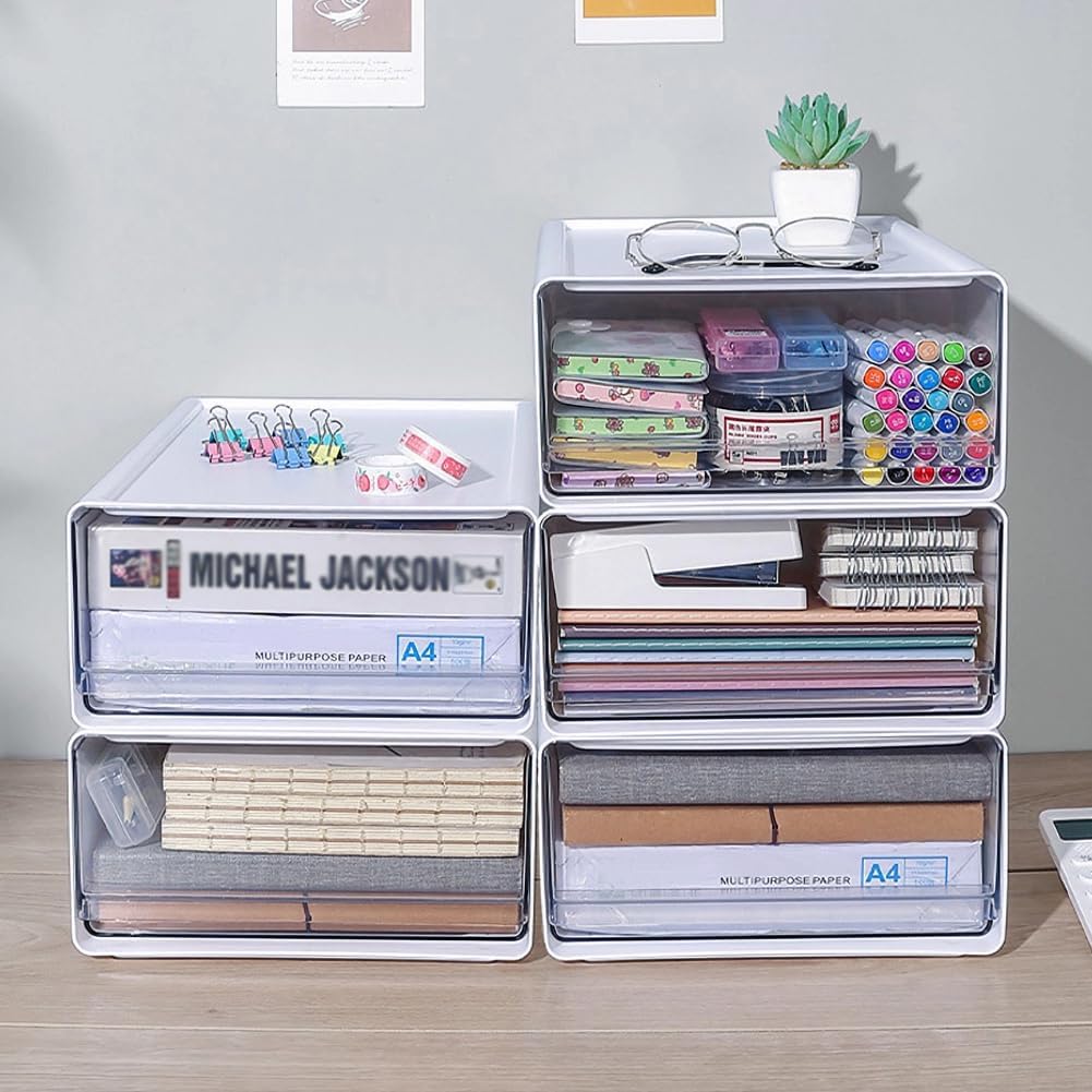 2 Stück Schreibtisch Schubladenbox a4 Gross, Büro Organizer Plastic mit Schubladen Stapelbar, Aufbew