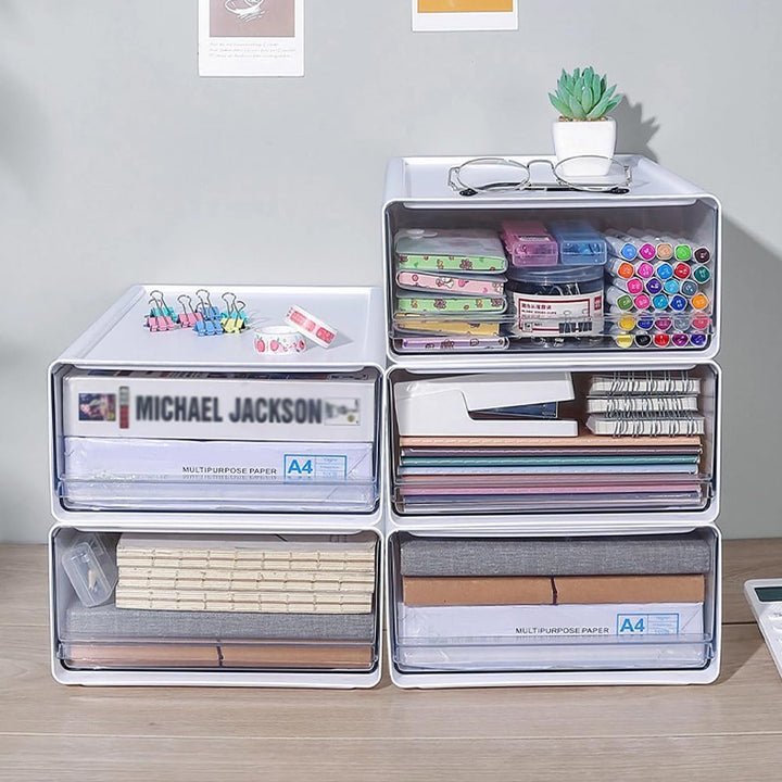 2 Stück Schreibtisch Schubladenbox a4 Gross, Büro Organizer Plastic mit Schubladen Stapelbar, Aufbew
