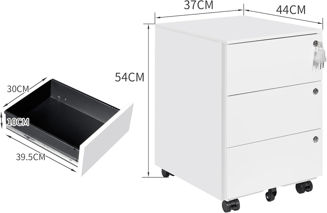 Rollcontainer mit Schubladen, Mobiler Aktenschrank unter Schreibtisch, Abschliessbarer Büroschrank,