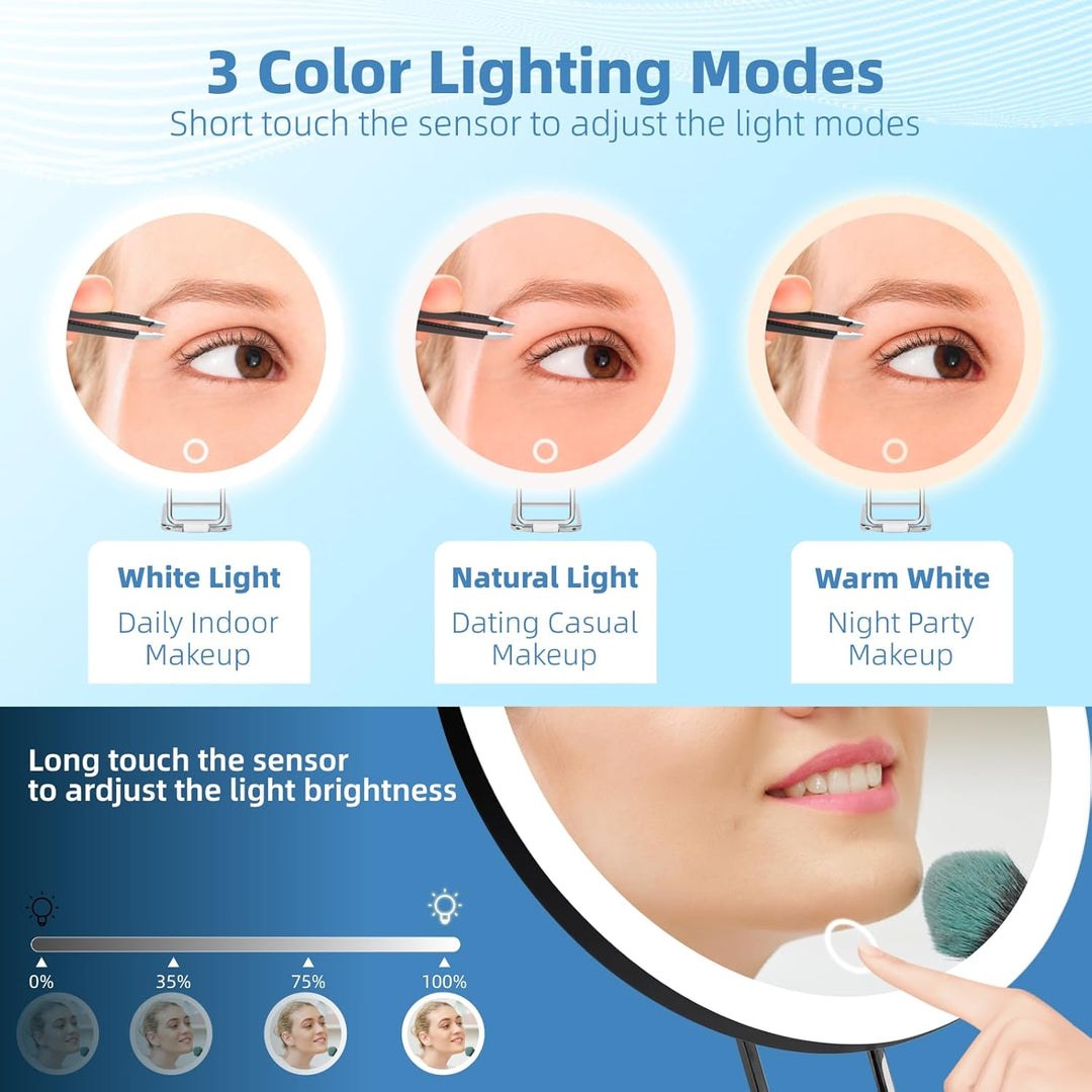 Vergrösserungsspiegel mit Licht 30X, 15cm 3 Farbe Modi Dimmen beleuchtete Make-up-Spiegel mit 30X Ve