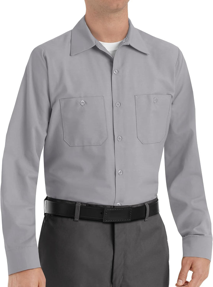 Red Kap Herren Industrielles, Regular Fit, Langarm Button-Down-Arbeitshemd L Tall Silbergrau, L Tall