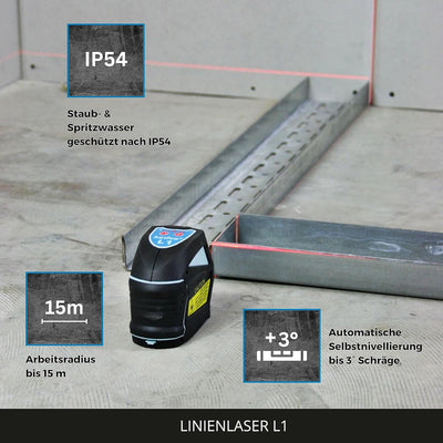 hedue® Linienlaser L1 - Roter Kreuzlinienlaser mit magnetischer Halterung (Multifunktions-Adapter),