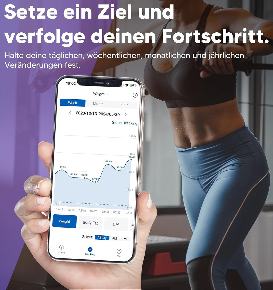 GE Körperfettwaage Smart Waage Personen: Digitale Waage mit Körperfett und Muskelmasse 8-Elektroden