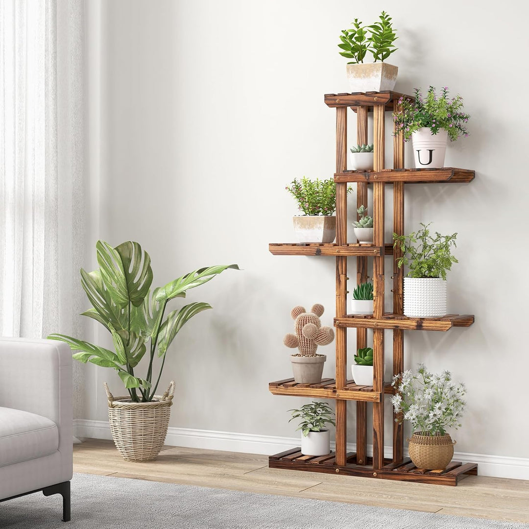 RELAX4LIFE Blumenständer Holz, Pflanzenständer 6 Ebenen, freisthendes Pflanzenregal für Wohnzimmer &amp;