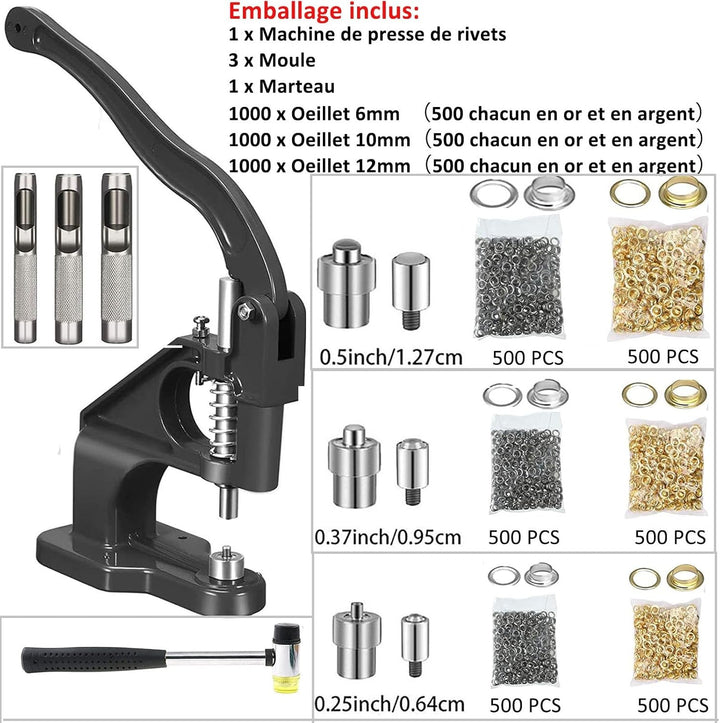 Handpresse Ösenmaschine, Profi Ösenstanzer Set, Ösenpresse Nietenpresse , Ösenstanze Ösenwerkzeug mi