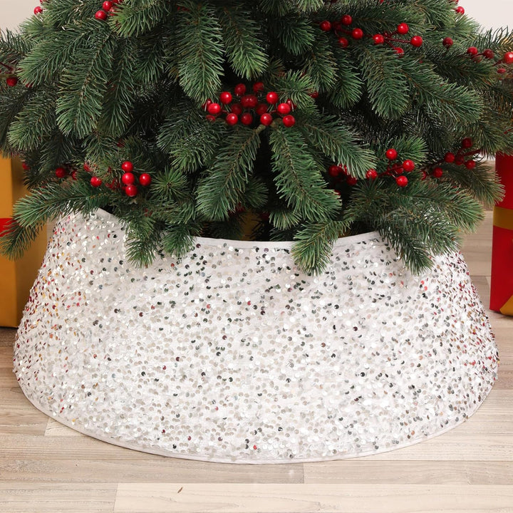 Weihnachtsbaumrock-Dekorationen, 60 cm Weihnachtsbaumrock Baumkragen Rot Glitzernd Weihnachtsbaum So