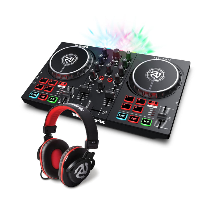 Numark Party Paket - Party Mix II DJ Controller Pult mit 2 Decks, eingebauten DJ-Lichtern &amp; DJ-Mixer