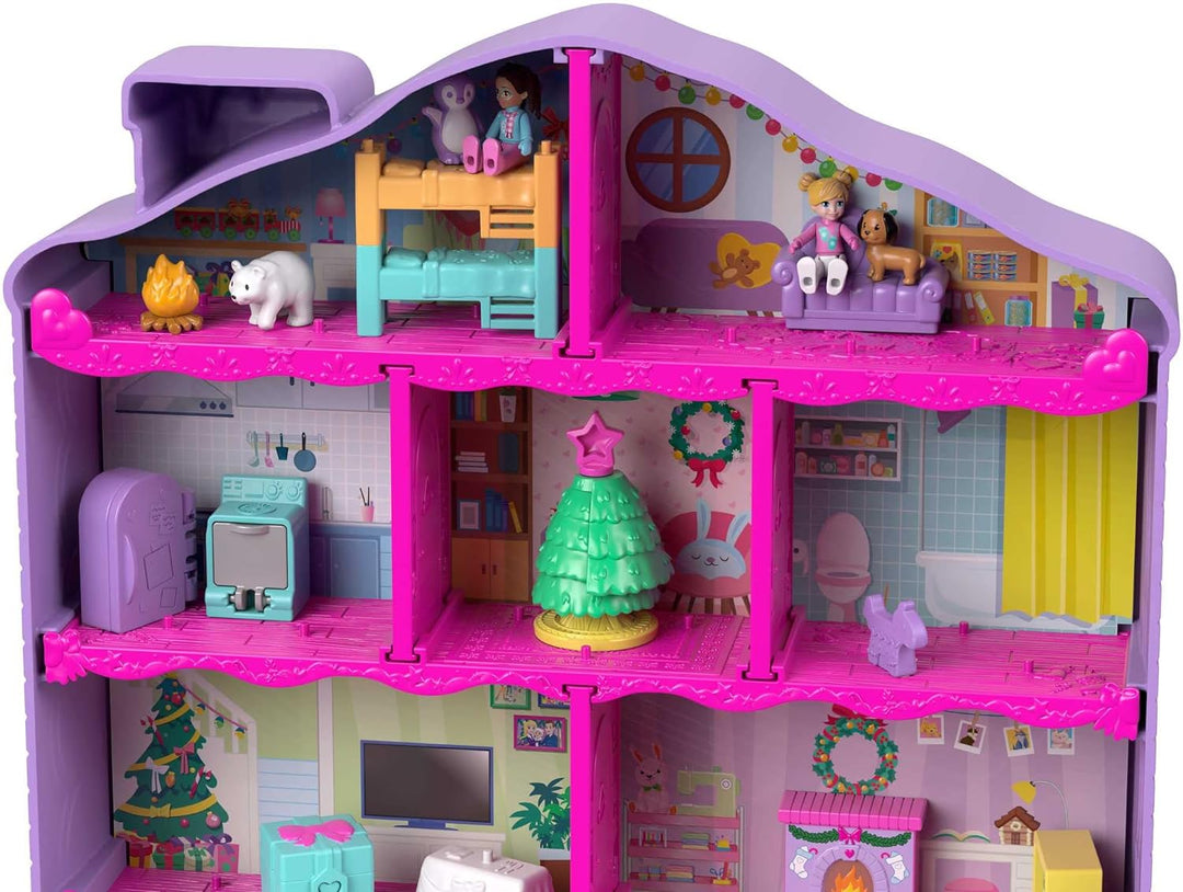 Polly Pocket Adventskalender, Winterhaus-Design, 4 Etagen mit 8 Zimmern, 25 Überraschungen zu entdec