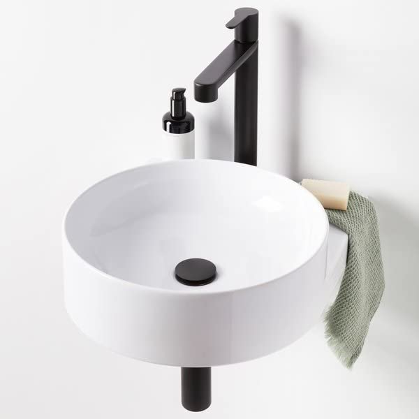 Waschbecken Set mit Original-Einbauregal und Schwarz Zubehör, Waschbecken zur Wandmontage mit Hahnlo