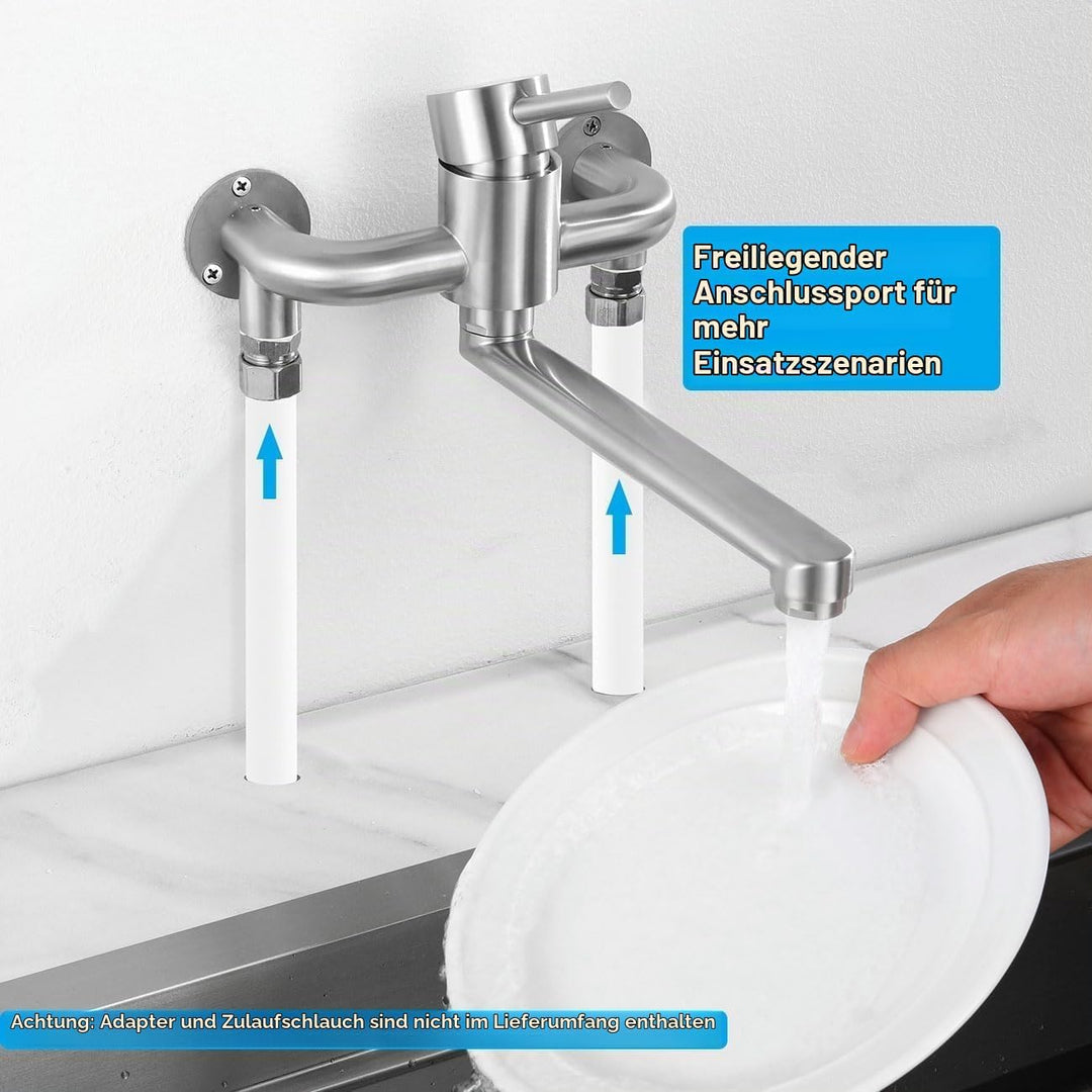 Wasserhahn Wandmontage, Wandarmatur für Küche mit 1/2 Zoll Anschluss nach unten, Wandwasserhahn mit