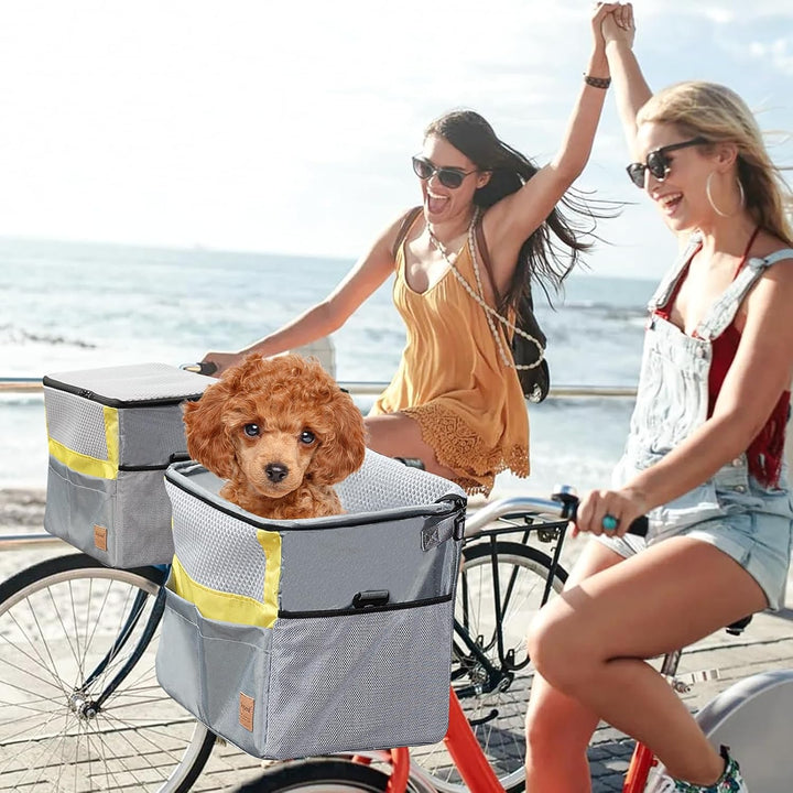 PETCUTE Hundefahrradkorb Vorne,Hundekorb Fahrrad mit Sicherheitsgurt,Atmungsaktiv Haustier Fahrradta