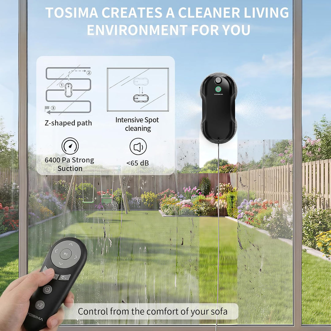 Tosima W5 6400 Pa Fensterputzroboter mit Sprühfunktion (Fernbedienung und 20-Zoll-Panni)