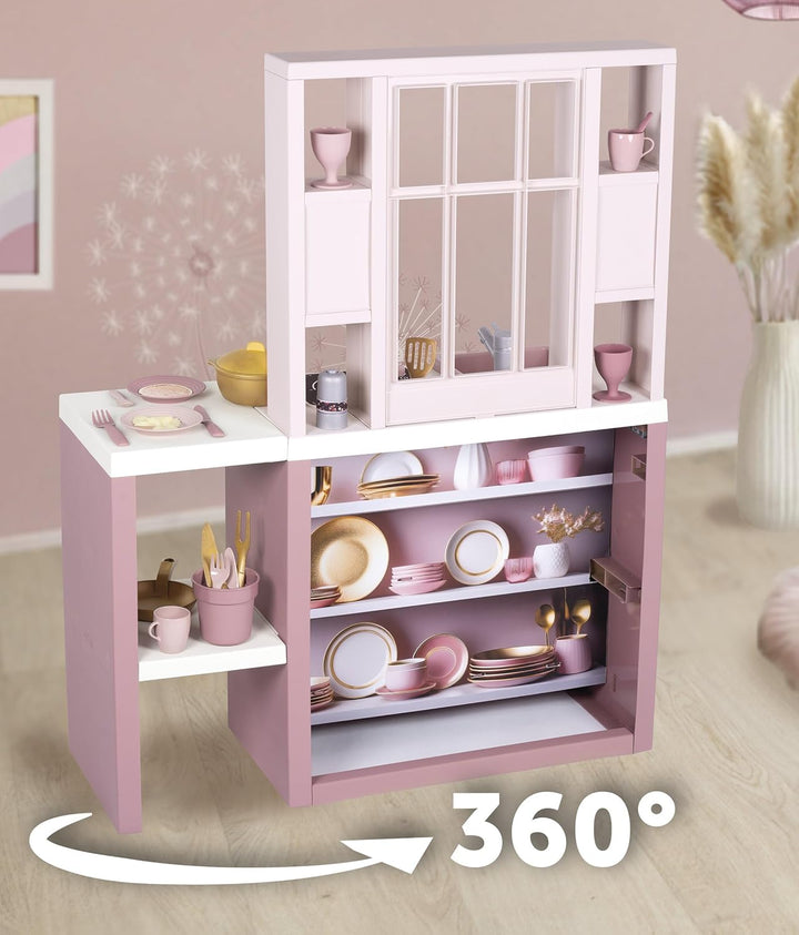 Smoby – Loft Spielküche Fleur – Kinderküche im modernen Loft-Stil mit Kochfeld, Ofen, Kühlschrank &