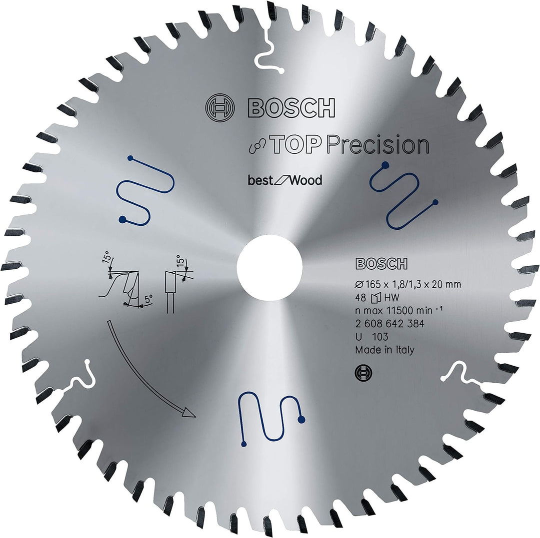 Bosch Professional 1x Kreissägeblatt Top Precision Best for Wood (Holz, Sägeblatt Ø 165 x 20 x 1,8 m
