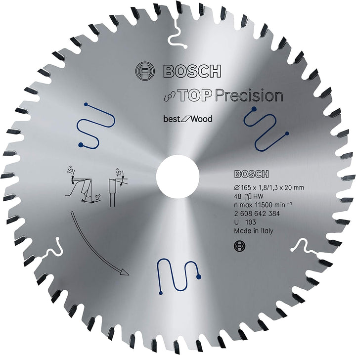 Bosch Professional 1x Kreissägeblatt Top Precision Best for Wood (Holz, Sägeblatt Ø 165 x 20 x 1,8 m