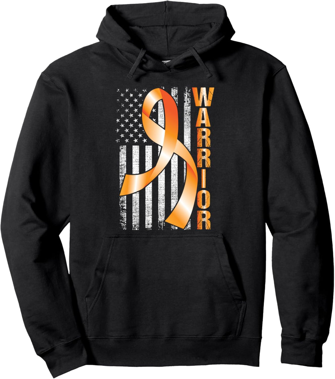 Nierenkrebs Orange Ribbon Awareness American Flag Warrior Pullover Hoodie