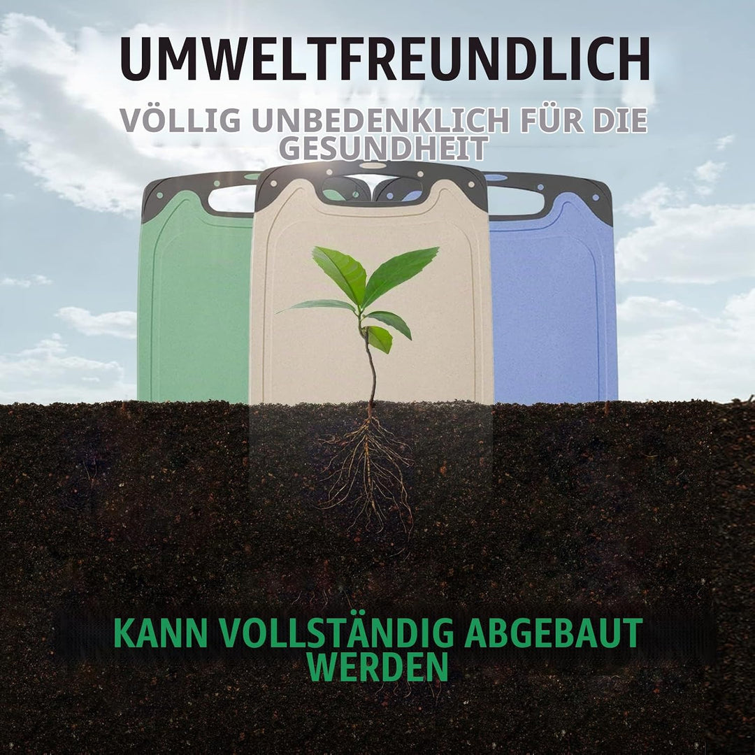 Schneidebrett Set 3 Stück, Schneidebrett Kunststoff mit Saftrillen &amp; Knoblauchpresse Rille, Rutschfe