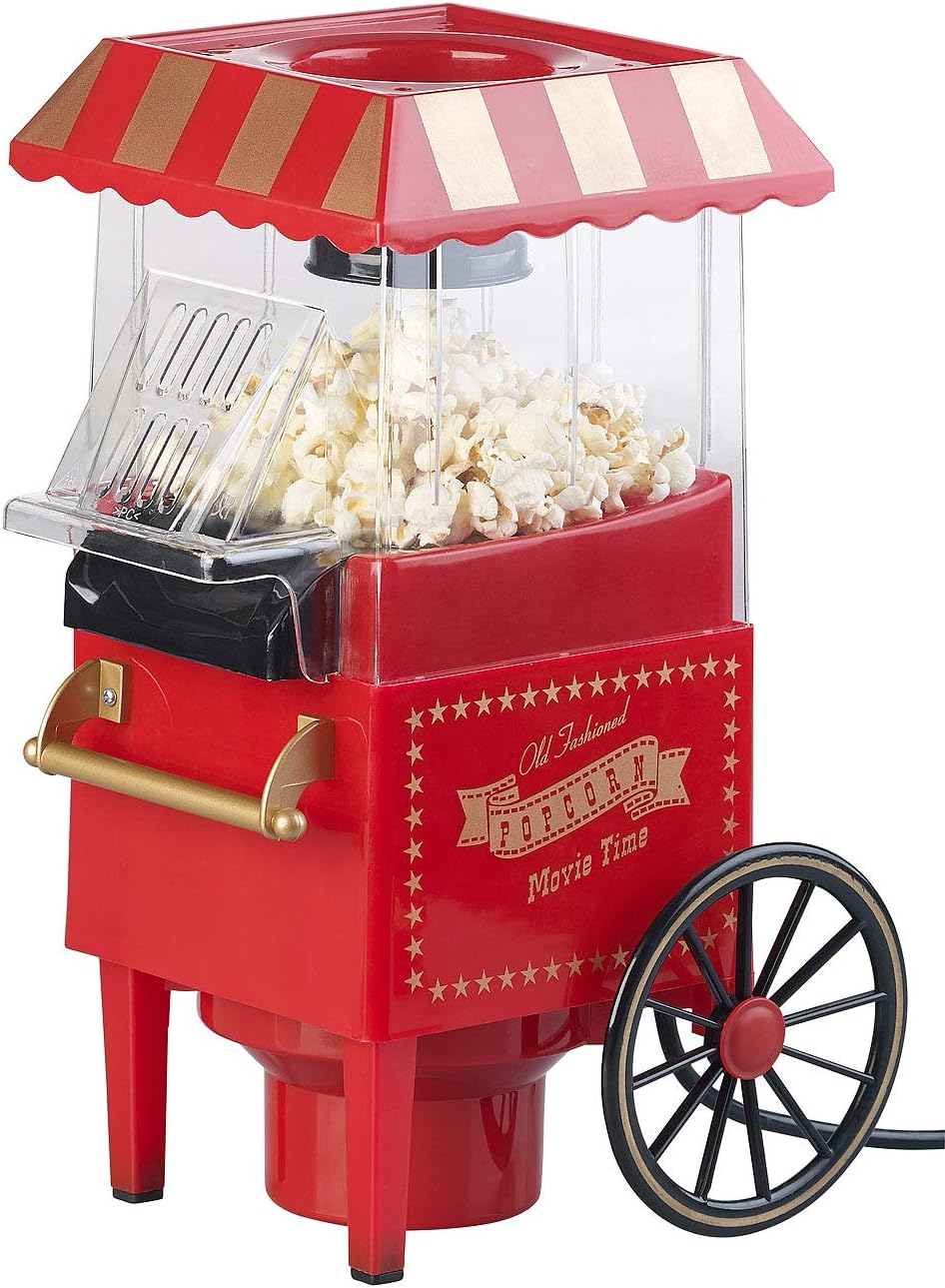 Rosenstein & Söhne Popkornmaker: Retro-Heissluft-Popcorn-Maschine, Miniatur-Rollwagen-Optik, 1.200 W